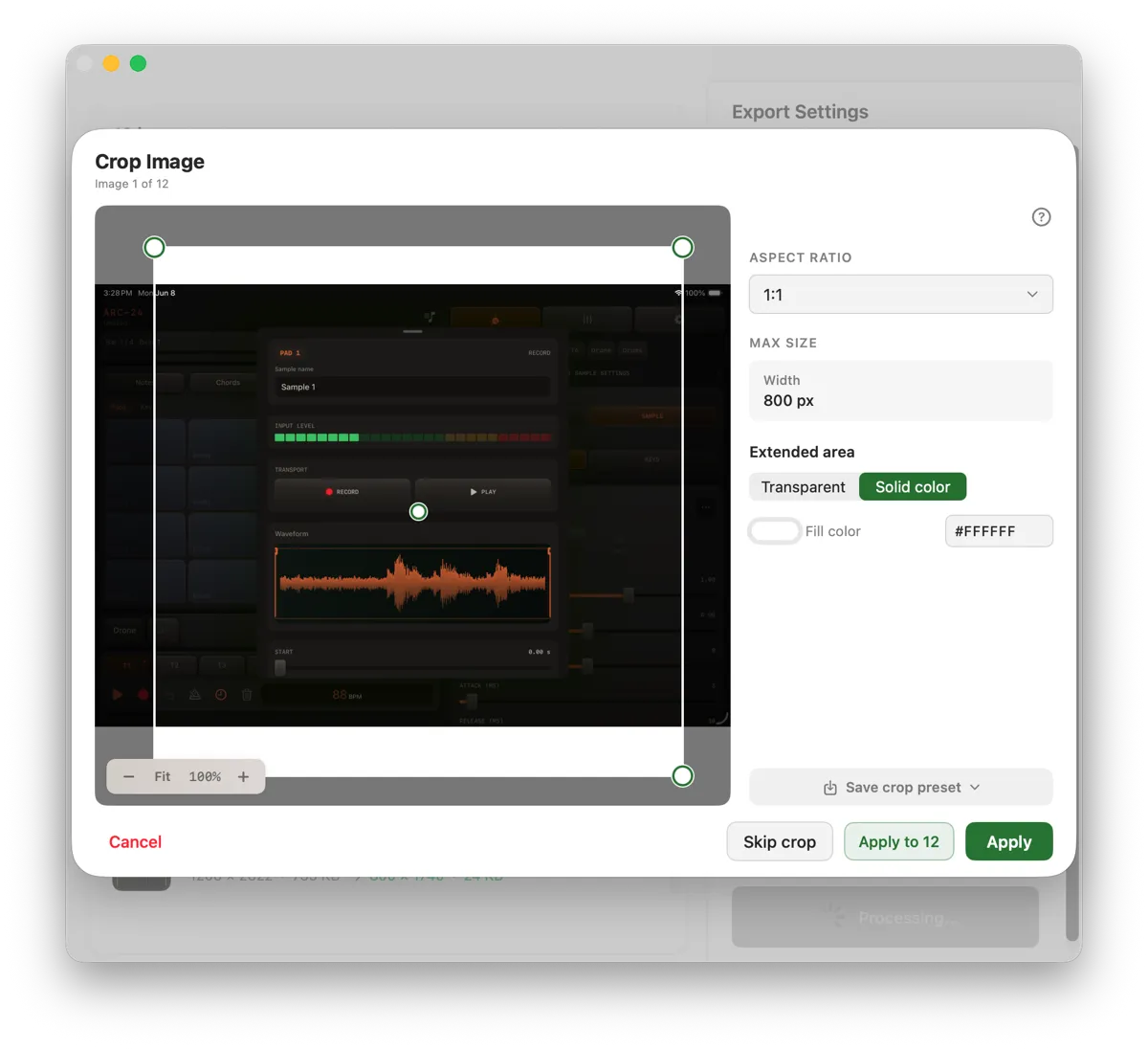 Screenshot of the Crop Screen