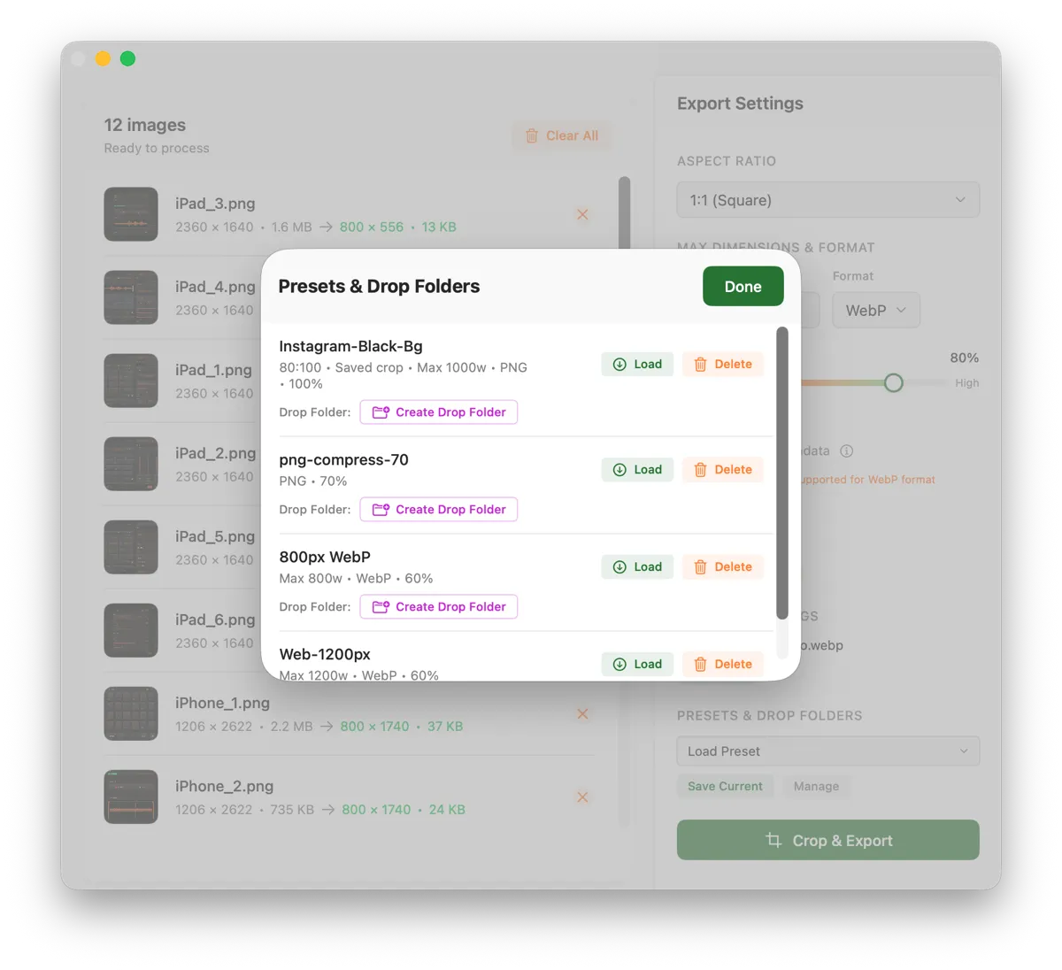 Screenshot of Presets and Drop Folders